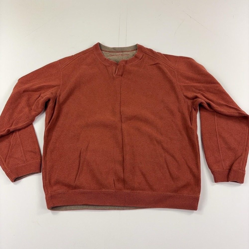 Tommy Bahama Sweater Mens XL Orange Crewneck Tight-Knit Pullover Reversible